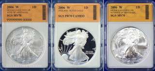 2006 W 3 Coin Eagle Set with Proof & W with mint mark  
