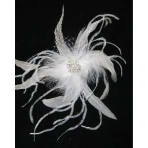  Large White Feather Wedding Hair Clip 