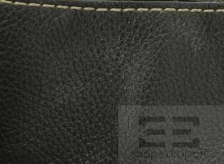 Tods Black Pebbled Leather & Beige Topstitched Tote Bag  