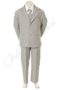 NEW BOY SUIT Tuxedo w/Vest Gray FORMAL 5 piece Suit Set WEDDING size S 