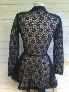 Vintage Lace Top Cut out Black Lace Cardigan Blazer Beautiful  