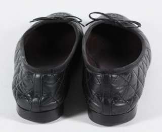    Quilted Black Leather Cap Toe Ballet Flats Made in Italy 8.5  