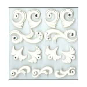   Jewels Cabochons White Flourishes; 3 Items/Order Arts, Crafts