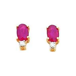  14K Gold Ruby Diamond Earrings Gemstone Jewelry 6x4mm 