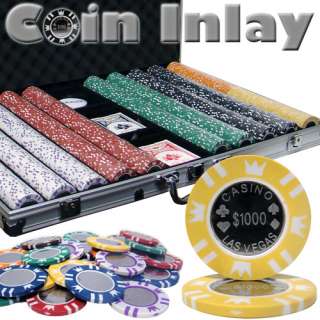 1000 Poker Chip Set Aluminum Case w/ Bonus Pack Coin Inlay 15G  