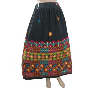 VINTAGE COTTON BLACK SKIRT MIRROR HAND EMBROIDERY S 32  