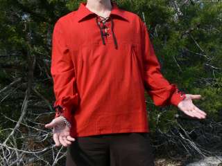   Cotton Renaissance Festival Shirt Lace Up Pirate Medieval Costume Red