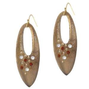   Resin With Multi Color Pave Crystals Earrings W/Gold Plated Earwires