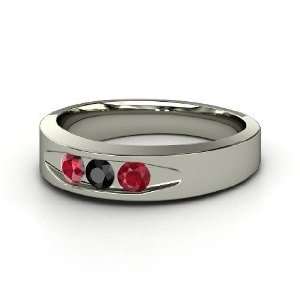   Gem Culvert Ring, Round Black Diamond Platinum Ring with Ruby Jewelry