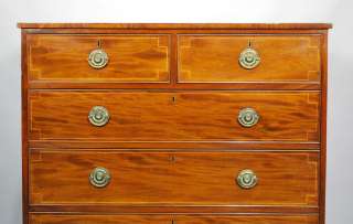   / EARLY 19TH C. ENGLISH MAHOGANY GEORGE III INLAID CHEST OF DRAWERS