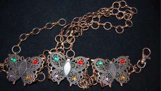 Bronze Colored 3 Butterfly & Rhinestone 2 Chain Belt  