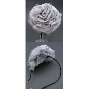  Gothic Gray Rose Large Chiffon Flower Headband   Gothic Couture 
