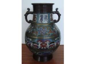 Antique Japanese Champleve Bronze Vase Lamp Base  