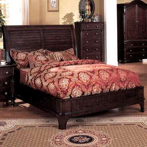 Contemporary Modern Mahogany Brown King Panel Bed Only Bedroom 