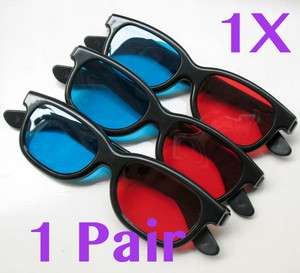   Glasses Red & Blue Dimensional Anaglyph Black Plastic Frame 3D  
