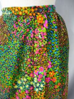Vintage 70s Vibrant Floral Ruffled Long Skirt M W30  