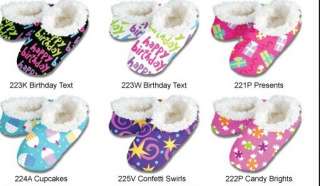   Birthday Snoozie Slippers NWT Perfect Gift PINK BASE W PRESENTS  