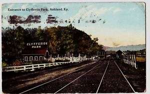 1913 ASHLAND Kentucky Postcard CLYFFESIDE PARK Trolley  