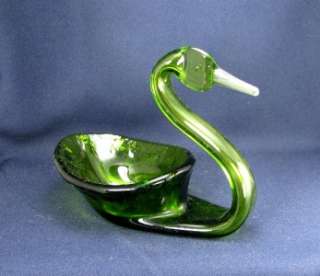 Kanawha Glass Green Swan Candy Dish  