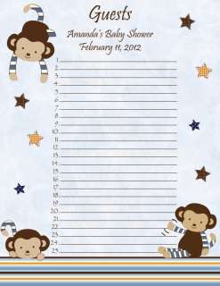 Personalized Cocalo Monkey Mania Baby Shower Guest List  