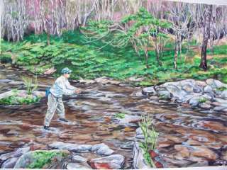 Fly Fisherman, Watercolor by Raney Rogers 26x31  