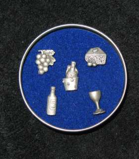   PUSH PINS PEWTER WINE BOTTLE GRAPES CHEESE GLASS VINE GRAPE  