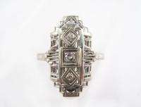 18k White Gold Filigree Diamond Ladies Ring Ornate Vintage 1920s Art 