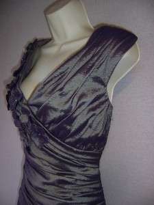 JESSICA HOWARD Purple Taffeta V Neck Ruched Formal Gown Dress 14 NWT 