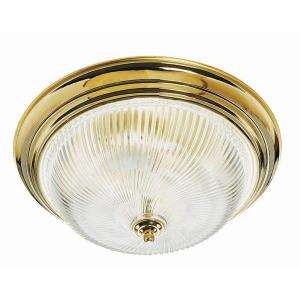   Light Polished Brass with Clear Ribbed Glass Ceiling Light Fixture