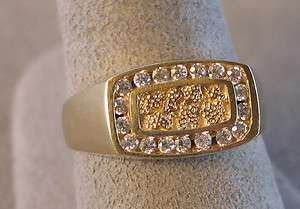 14k yellow gold mans ring with clear stones  7.1 grams (#K0887E 