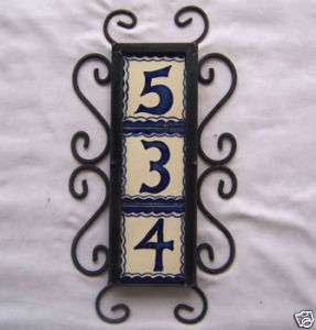 AZ) THREE Mexican HOUSE NUMBERS Tiles & Iron Frame  