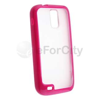 Clear Blue+Pink Trim TPU Case+2 LCD Cover For Samsung Galaxy S2 T989 T 