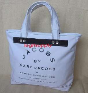 MARC M.JACOBS White Canvas Zipper Tote Bag Handbag  