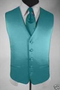 Mens Suit Tuxedo Dress Vest and Necktie Turquoise Small  