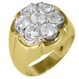 MENS 2.5 CARAT DIAMOND CLUSTER RING BRILLIANT ROUND CUT 7 STONE 14KT 