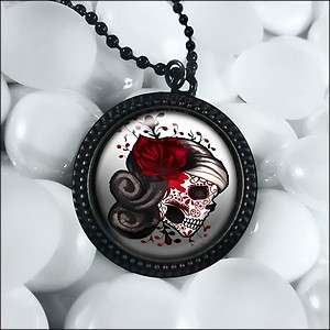Day of the Dead Sugar Skull Black Punk Necklace RFB 438  