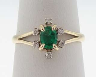Estate Natural Emerald Diamonds Solid 14k Gold Ring  
