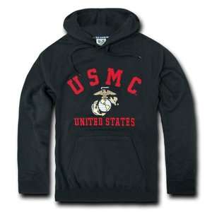 USMC Marine Corps Pullover Black Fleece Hoodie Sweatshirt  