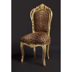 Barock Esszimmer Stuhl Leopard/Gold  Thron Sofa Möbel Rokoko Prunk 