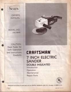  Owners Manual Model No 315.10570 Craftsman 7 Inch Electric 