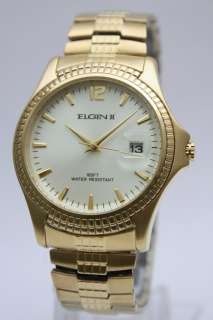  Elgin II Men Gold Expansion Band Dress Watch Date 40mm FCT022  