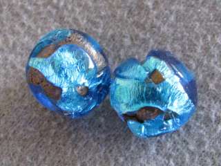 Pr Vintage Lava Foil Art Glass Beads Teal Blue Turquoise  