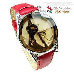 Enticing Elegant Red Kitty Womens Lady Bracelet Watch  