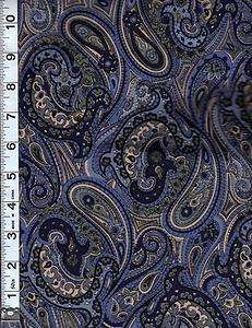 Vivid Paisley in Blue, Green, Tan ~ Quality Fabric ~ 1 2/3YDS  