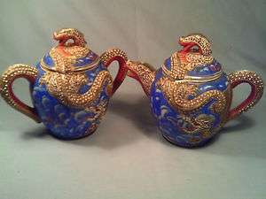 Q21] Vintage DRAGON Sugar Bowl and Creamer HAND PAINTED in Japan 