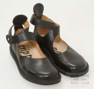 Trippen Black Leather Strappy Flat Shoes Size 38  