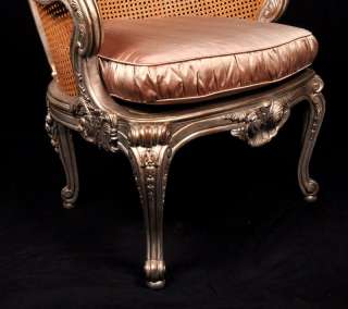 Antique French Rococo Style Rattan Silk Arm Chair High End Home Decor 