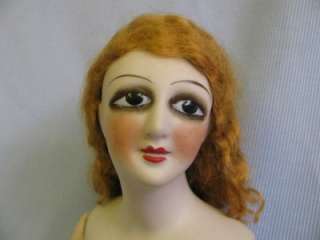 ½ Bisque FLAPPER HALF DOLL c1920 Jointed Arms BUXOM  