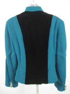 JAEGER Turquoise Black Velvet Trim Blazer Jacket Sz 6  