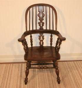 Ethan Allen Royal Charter Oak Windsor Bowback Dining Arm Chair  